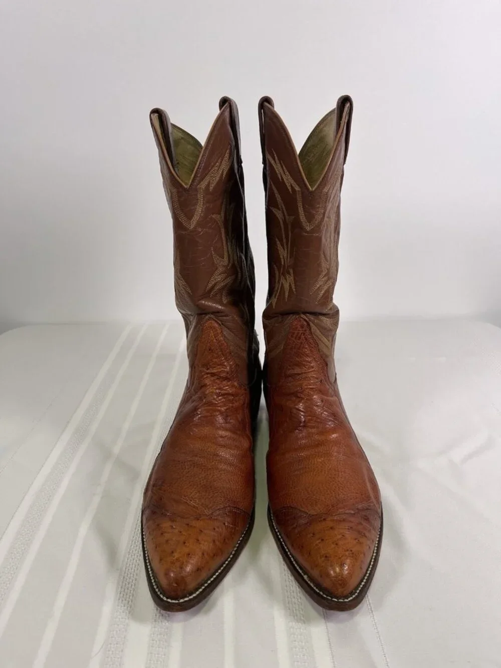 VTG 90s Tony Lama Full Quill Ostrich Cowboy Boots Brown Western Size 13 D USA